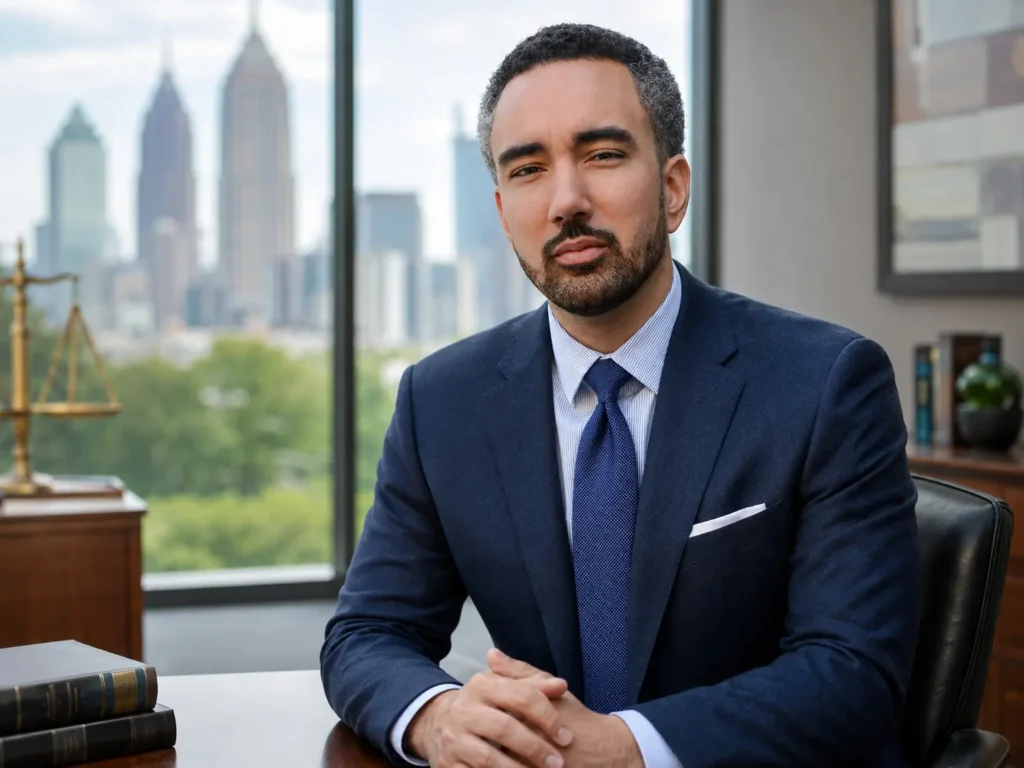 Atlanta car accident lawyer Nathan Fitzpatrick in his Atlanta law office