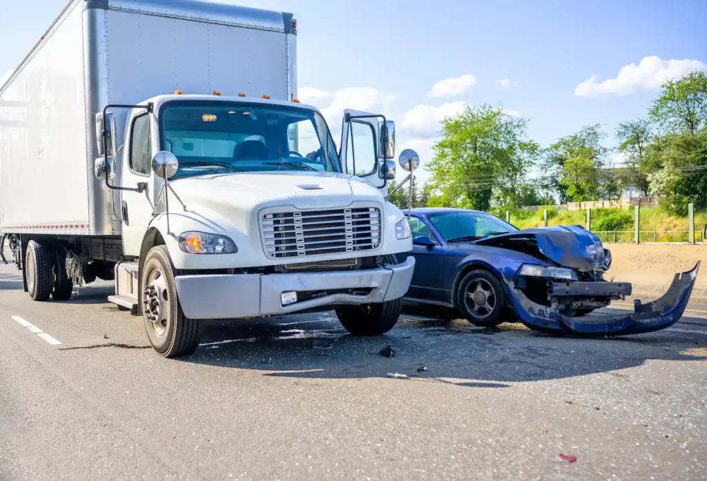 atlanta truck accident lawyer - image of an accident with a truck and sedan