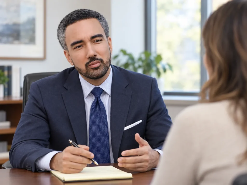 Marietta slip and fall lawyer speaking with a client during an office consultation