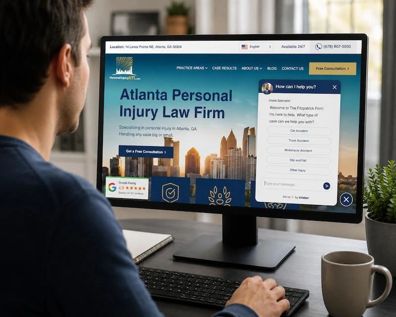 Man accessing The Fitzpatrick Firm’s Intaker chat from a desktop computer
